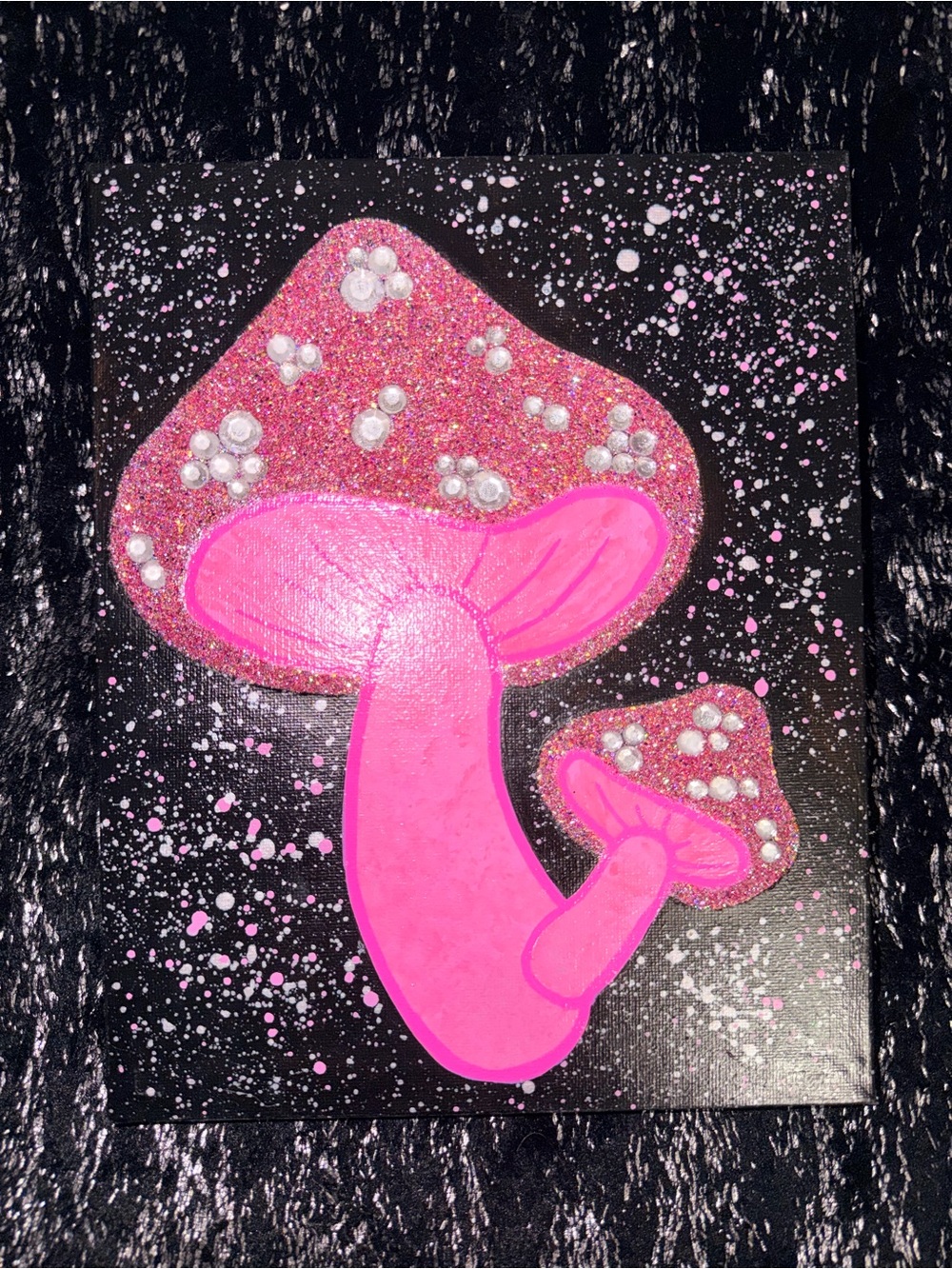 Pink Glitter Mushroom Art Canvas
